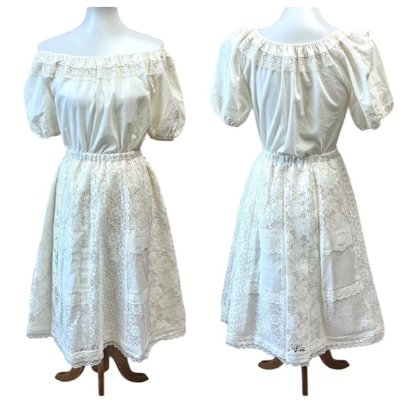 Vintage Western Cottagecore Antique Lace 2 Pc Dress - Skirt & Peasant Blouse Set - Picture 1 of 14